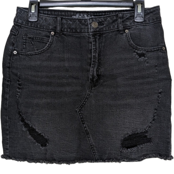 Distressed black acid wash denim mini skirt in size 10 - Picture 1 of 9